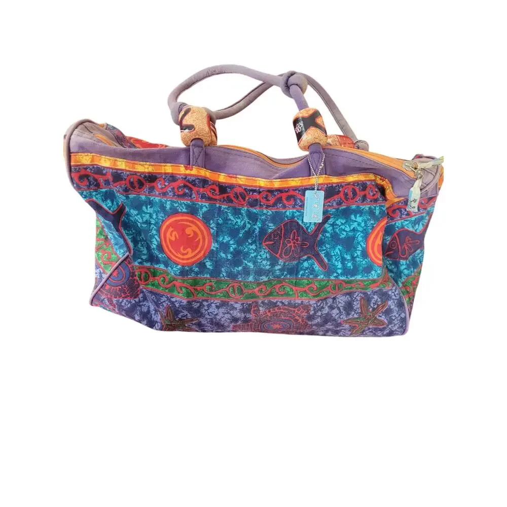 Vintage 1990s Sun n' Sand Canvas Tropical Duffle Bag - Picture 5 of 6